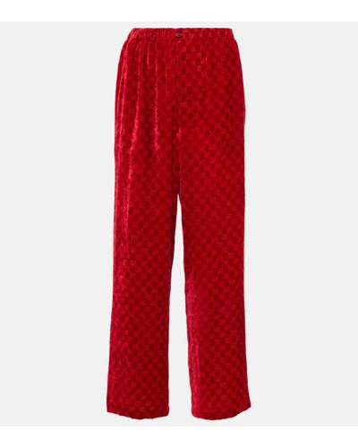 Gucci Pantalon ample GG en velours - Rouge