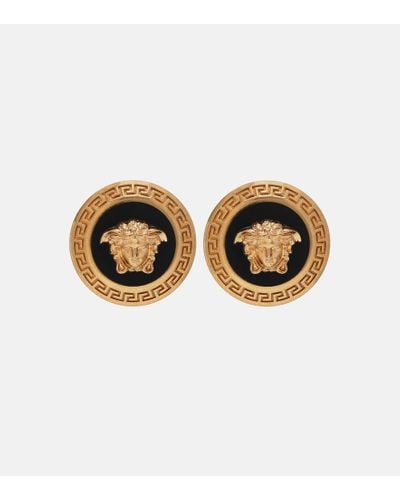 Versace Round Logo Earrings - Metallic