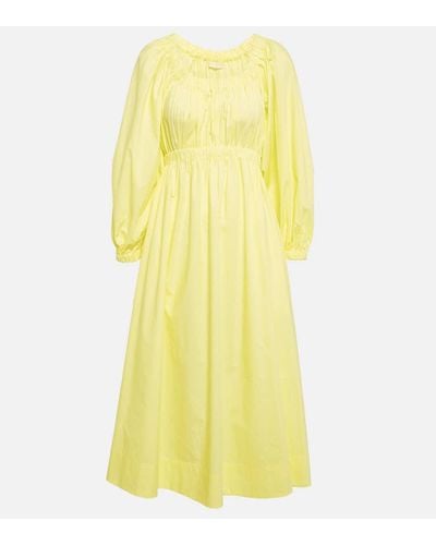 Ulla Johnson Vestido midi Helena de algodon fruncido - Amarillo