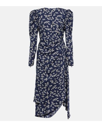 Alessandra Rich Printed Silk Wrap Midi Dress - Blue