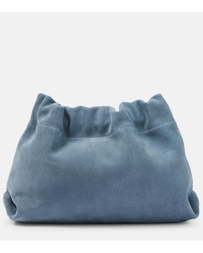 Brunello Cucinelli Suede Shoulder Bag - Blue