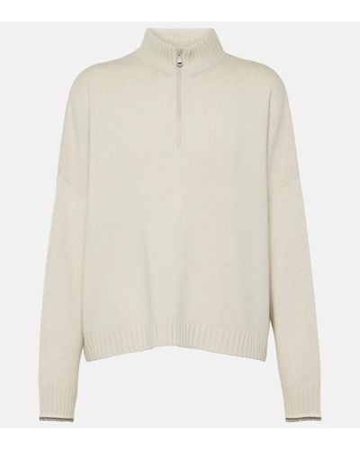 Brunello Cucinelli Wool, Cashmere, And Silk Half-zip Jumper - White