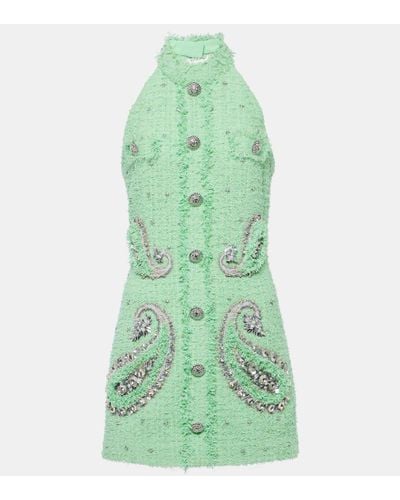 Balmain Verziertes Minikleid aus Tweed - Grün