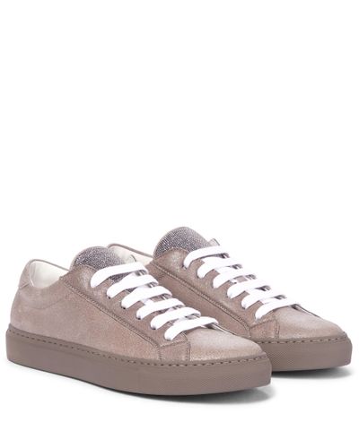 Brunello Cucinelli Embellished Suede Sneakers - Pink