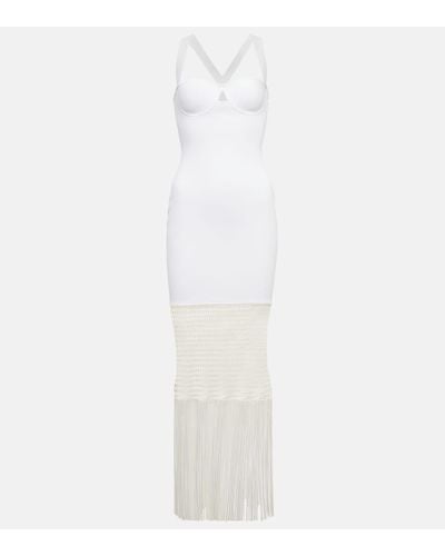 Galvan London Diana Fringe-trimmed Knit Midi Dress - White