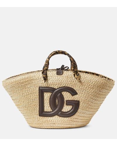 Dolce & Gabbana Kendra Leather-trimmed Raffia Tote Bag - Brown