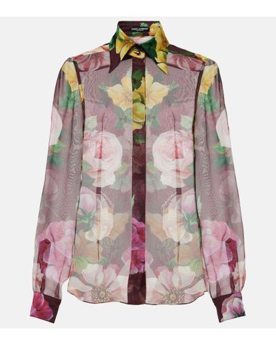 Dolce & Gabbana Bedruckte Bluse aus Seiden-Chiffon - Pink