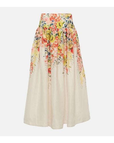 Zimmermann Alight Floral Linen Maxi Skirt - White