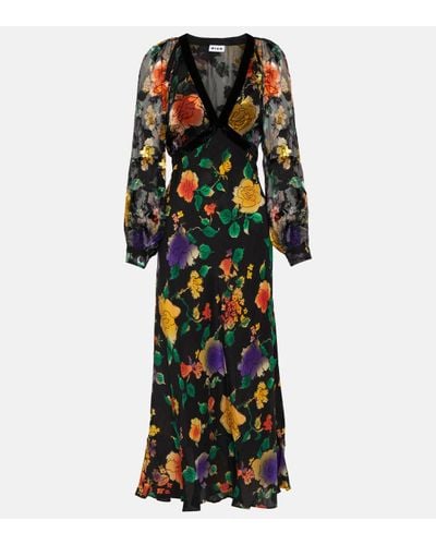 RIXO London Ayla Floral-print Silk Midi Dress - Black