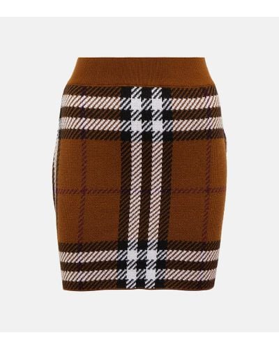 Burberry Minifalda de lana a cuadros - Marrón