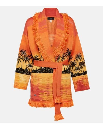 Alanui Wool And Silk Jacquard Cardigan - Orange