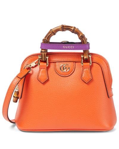 Gucci Diana Mini Leather Tote Bag - Orange