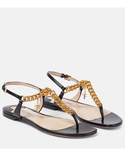 Tom Ford Zenith Embellished Leather Thong Sandals - Metallic