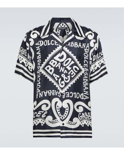 Dolce & Gabbana Camicia in seta a stampa Marina - Nero
