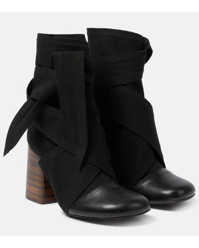 Lemaire Wrapped 90 Canvas And Leather Ankle Boots - Black