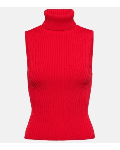 STAUD Callum Ribbed-knit Top - Red