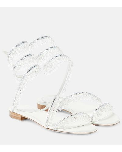 Rene Caovilla Chandelier Embellished Satin Sandals - White