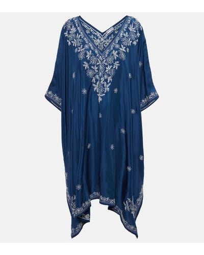 Juliet Dunn Printed Silk Midi Dress - Blue