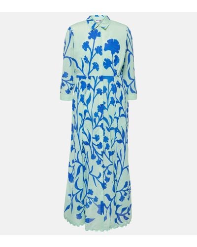 Juliet Dunn Printed Cotton Maxi Dress - Blue