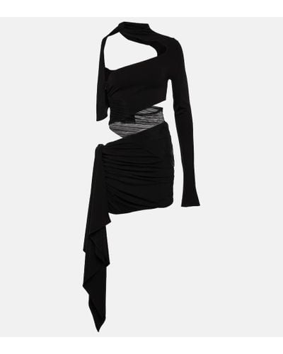 Mugler Vestido corto drapeado con abertura - Negro