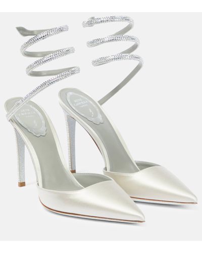 Rene Caovilla Embellished Satin Court Shoes - White