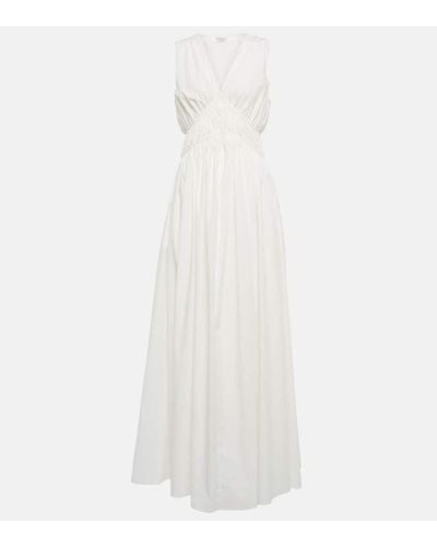 Brunello Cucinelli Ruched Cotton Maxi Dress - White