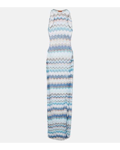 Missoni Vestido largo de lame en zigzag - Azul