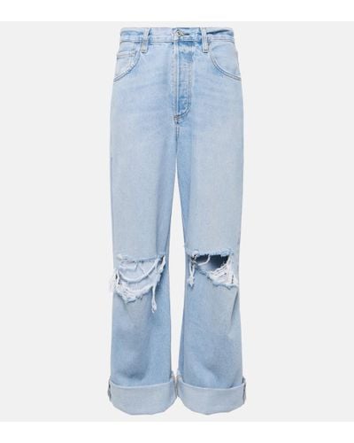 Citizens of Humanity Distressed Mid-Rise Wide-Leg Jeans Ayla - Blau