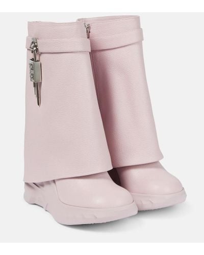 Givenchy Shark Lock Biker Ankle Boots In Grained Leather - Pink