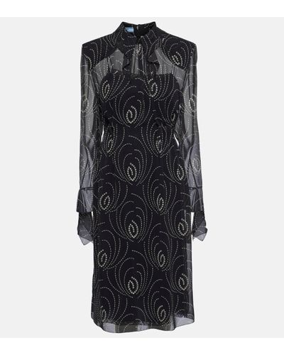 Prada Printed Georgette Shirt Dress - Black