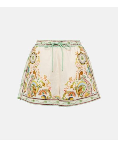 ALÉMAIS Pinball Printed Linen Shorts - Natural