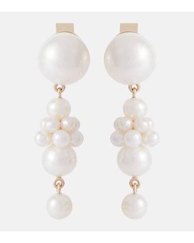 Sophie Bille Brahe Pendientes Petite Tulip en oro de 14 ct con perlas - Blanco