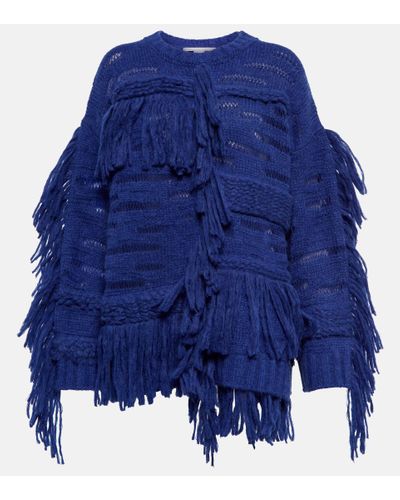 Stella McCartney Fringed Alpaca Wool-blend Sweater - Blue
