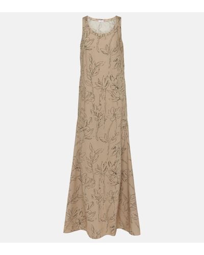 Brunello Cucinelli Vestido largo de algodon floral - Neutro