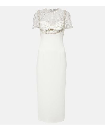 Self-Portrait Bridal Embellished Crepe Midi Dress - White