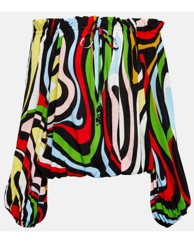 Emilio Pucci Printed Off-shoulder Blouse - Green