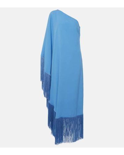 ‎Taller Marmo Spritz Fringed Crepe Cady Gown - Blue