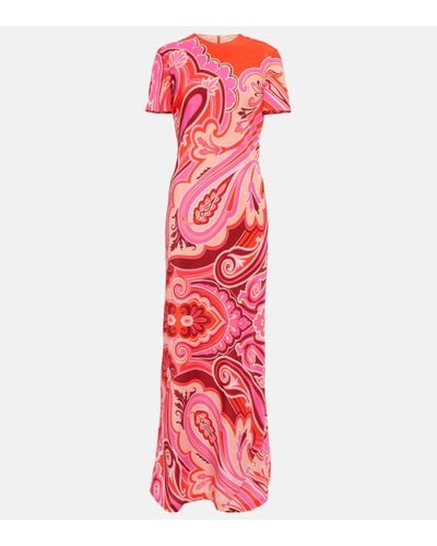 Etro Robe longue imprimee en soie - Rouge