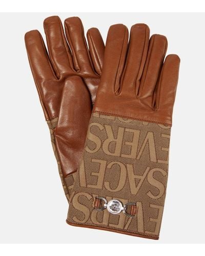 Versace Allover Leather Gloves - Brown