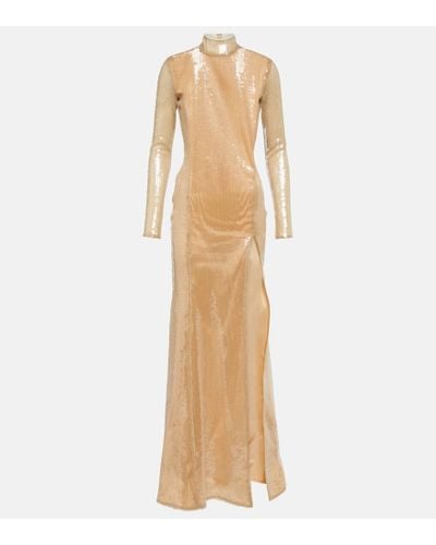 David Koma Sequined Gown - Natural