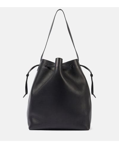 The Row Belvedere Leather Bucket Bag - Black