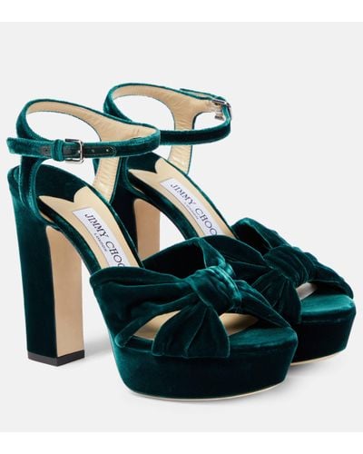 Jimmy Choo Heloise 120 Velvet Peep-toe Platform Court Shoes - Green