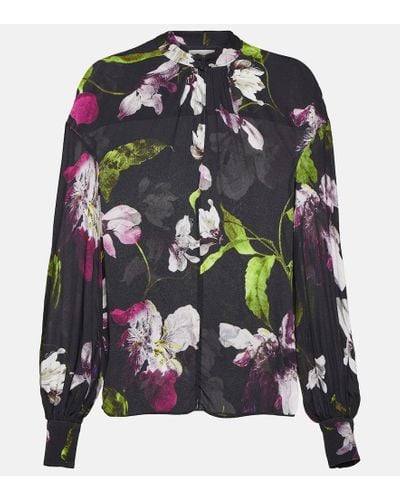 Erdem Blusa de crepe fruncida floral - Negro