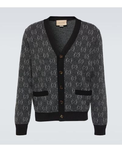 Gucci Cardigan de lana con GG en jacquard - Negro
