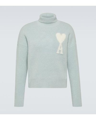 Ami Paris Ami De Cour Alpaca-blend Turtleneck Sweater - Blue