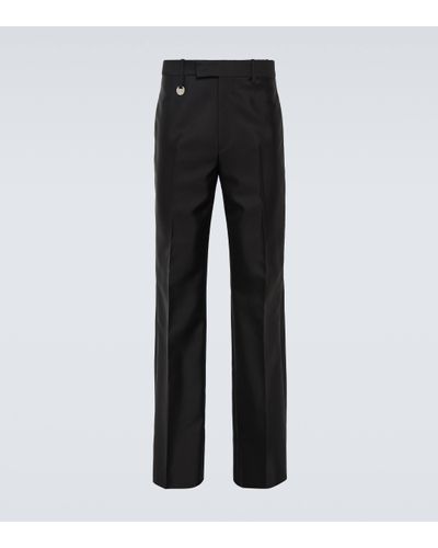 Burberry Ekd Wool And Silk Straight Trousers - Black