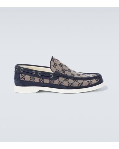 Gucci GG Leather-trimmed Canvas Boat Shoes - Blue