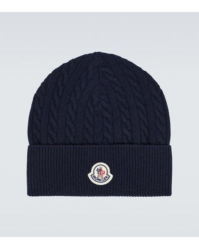 Moncler Cable-knit Wool And Cashmere Beanie - Blue