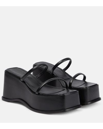 Souliers Martinez Salada Wedge Platform Leather Sandals - Black
