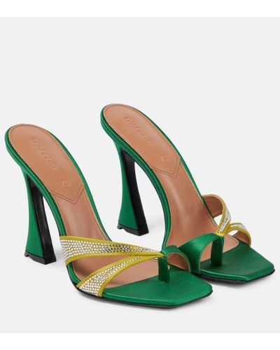 D'Accori Mules Layla in raso con cristalli - Verde